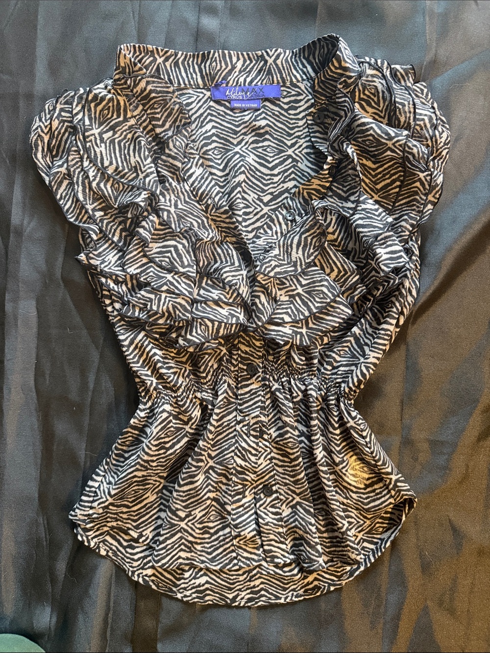 Miley Cyrus & Max Azria Black and White Zebra Ruffle Blouse